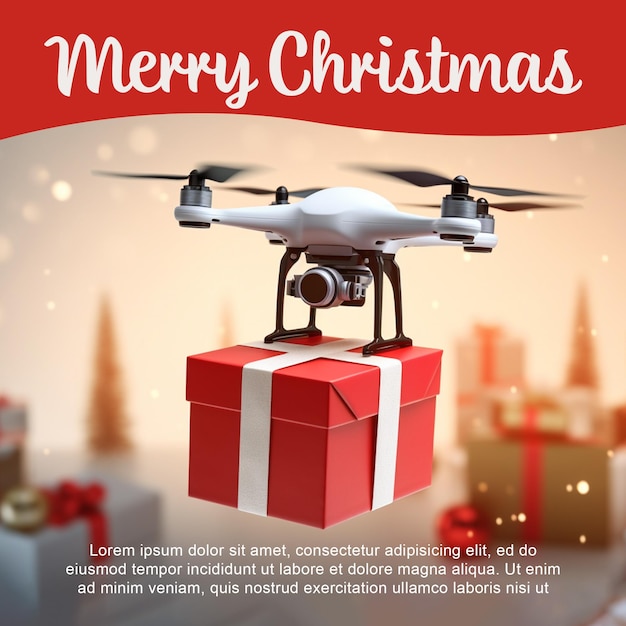 Drone Merry Christmas Wish Post PSD