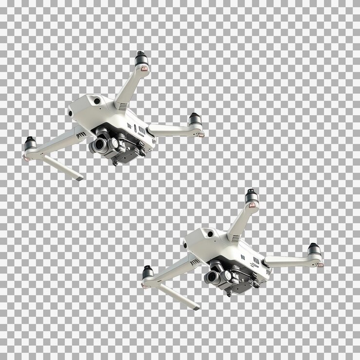 PSD drone moderno con una cámara aislada en un fondo blanco transparente renderización 3d