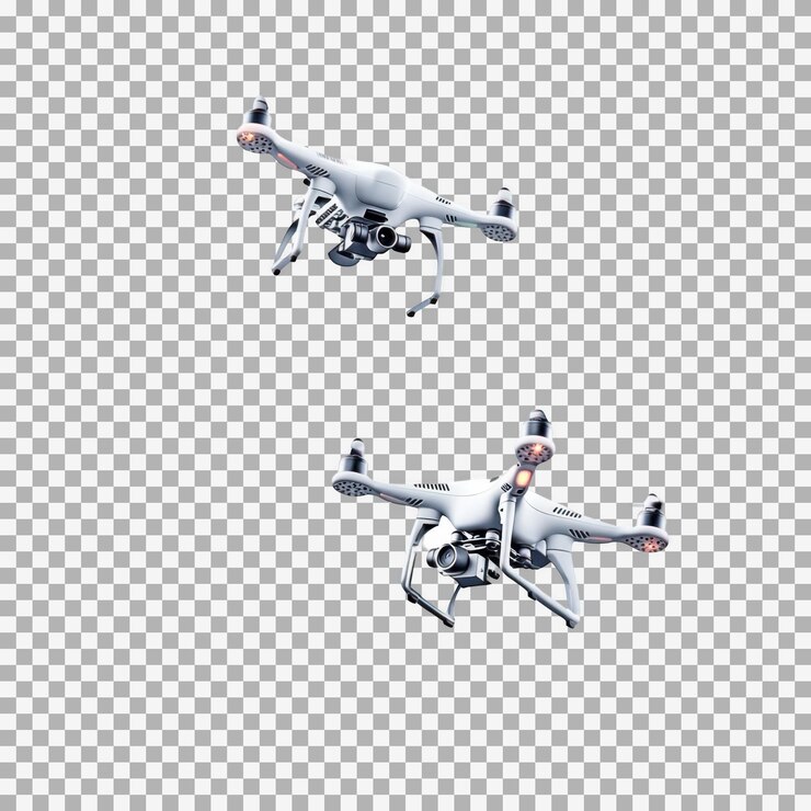 PSD drone moderno con una cámara aislada en un fondo blanco transparente renderización 3d