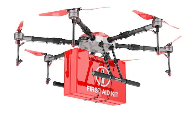 drone with first aid drone ambulance 3d rendering isolated on transparent background
