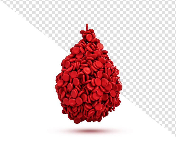 PSD drop of red blood cells isolated on isolated background 3d illustration