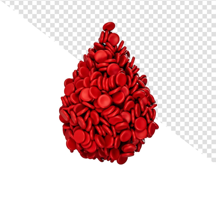 PSD drop of red blood cells isolated on isolated background 3d illustration