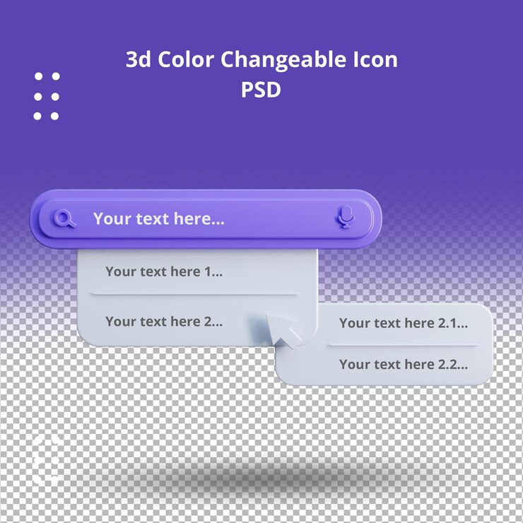 PSD dropdown search bar template 3d render