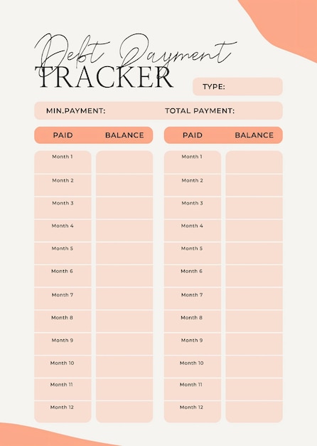 PSD druckbare vorlage für den schuldenzahlungs-tracker