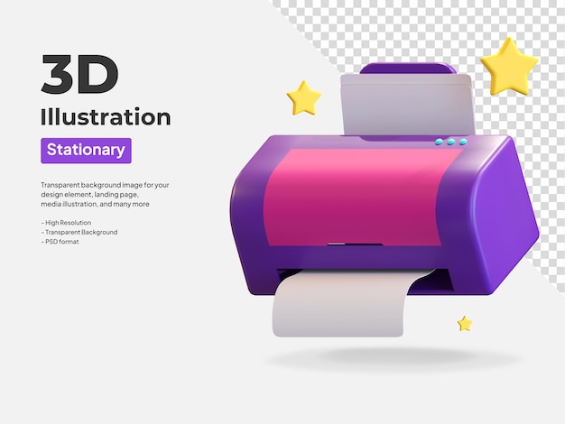 Druckersymbol 3D-Briefpapierillustration
