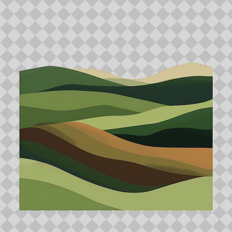PSD drumlin hills all'interno di un paesaggio quadrato a silhouette è undula png acquerel art designs