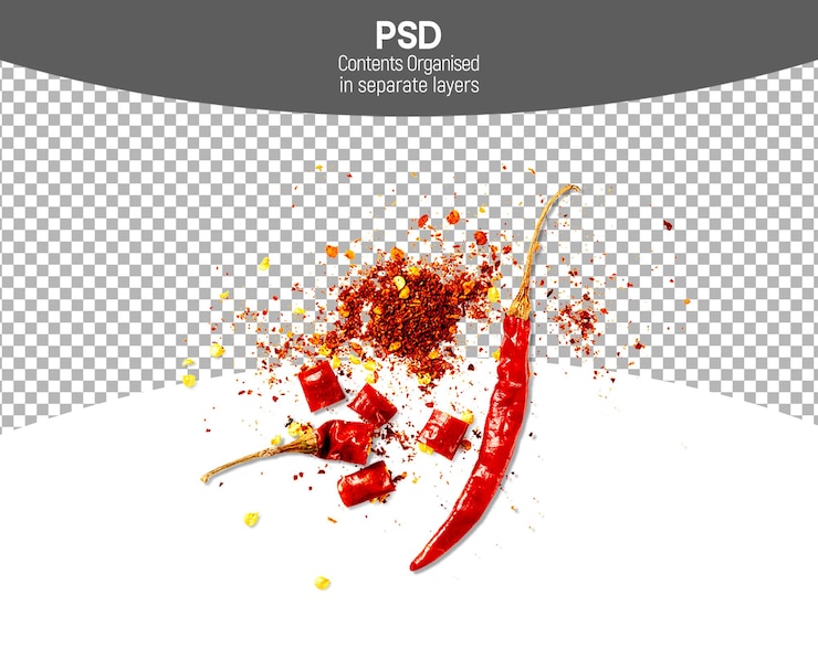 PSD dry chili flakes isolated on transparent background