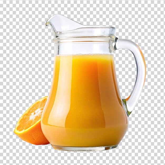 PSD du jus d'orange dans un verre avec des tranches d'oranges isolées sur un fond transparent