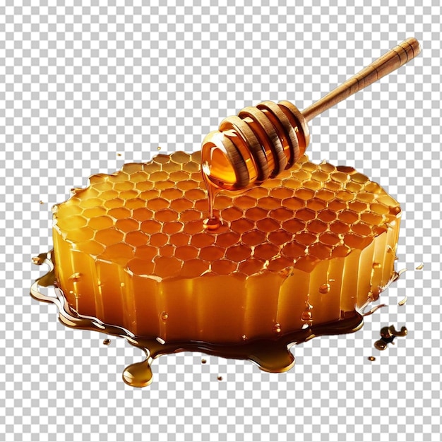 PSD du miel organique sain et épais trempé dans la cuillère de miel en bois