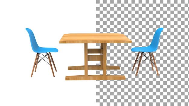 Duas cadeiras nórdicas azuis sem renderização 3d de sombra