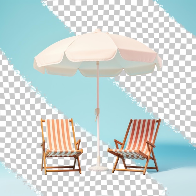 PSD duas cadeiras sob um guarda-chuva na sombra contra um fundo transparente