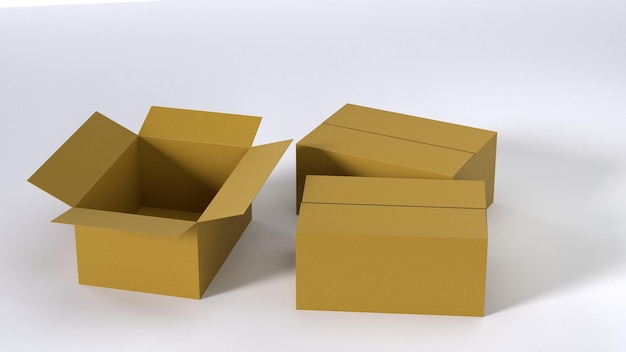 duas caixas de papelão são mostradas com uma sendo aberta e uma delas tem um fundo branco