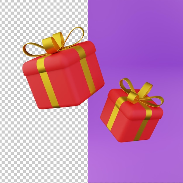 Duas caixas vermelhas com fita dourada renderização em 3D