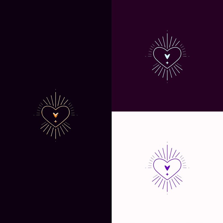 PSD duas cores diferentes de roxo e preto e branco com um logotipo em forma de coração