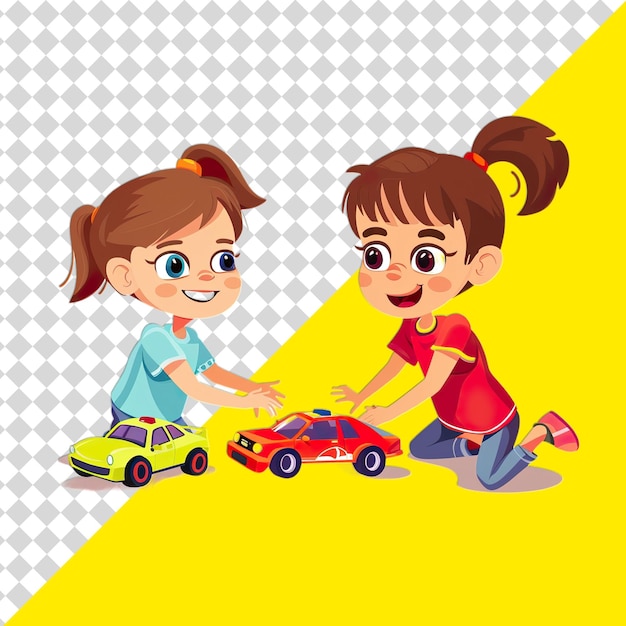 PSD duas crianças brincando com um carro de brinquedo que diz 