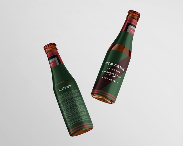 Duas garrafas de cerveja com a palavra maquete na frente maquete PSD