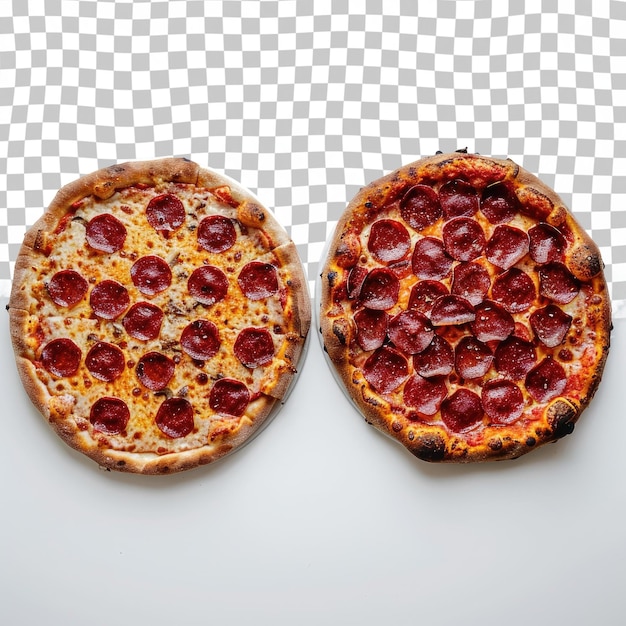 PSD duas pizzas com pepperoni e queijo em um fundo xadrez