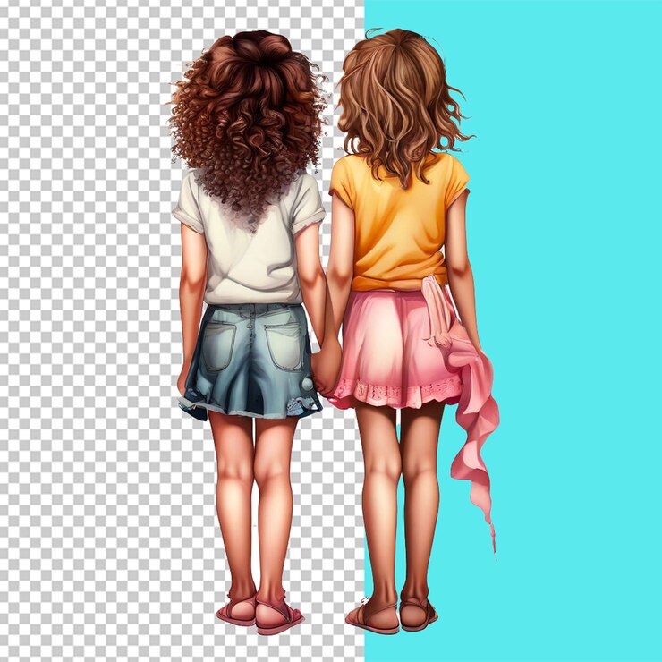 PSD duas raparigas besties para a vida corpo inteiro lado de trás