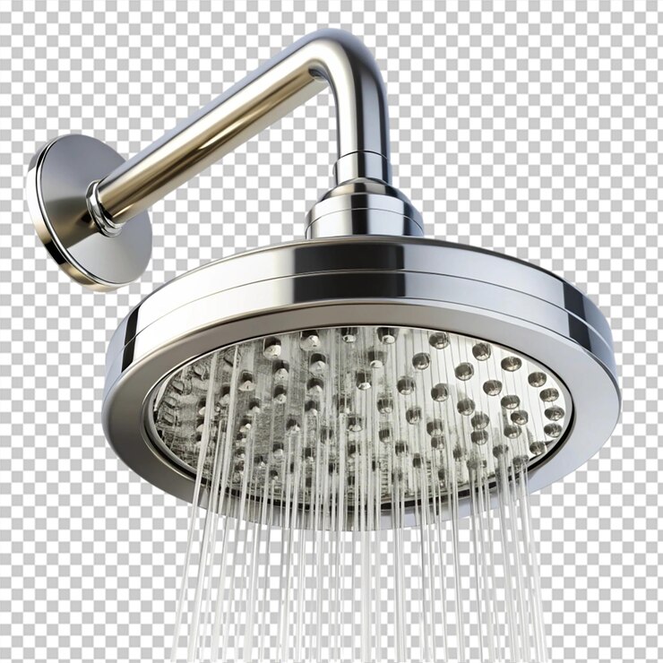 PSD ducha de baño plateada aislada sobre un fondo transparente