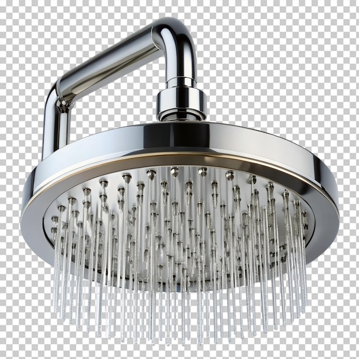 PSD ducha de baño plateada aislada sobre un fondo transparente
