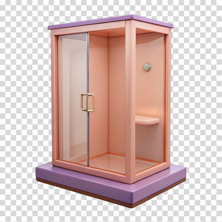 PSD duche de pêssego e roxo com base de porta de vidro e prateleira embutida