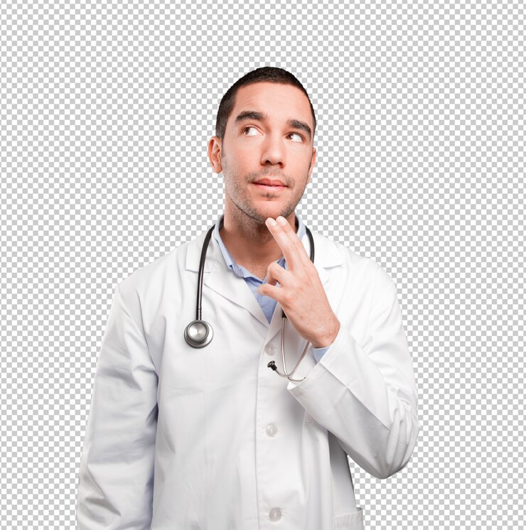 PSD dudoso doctor joven preguntandose