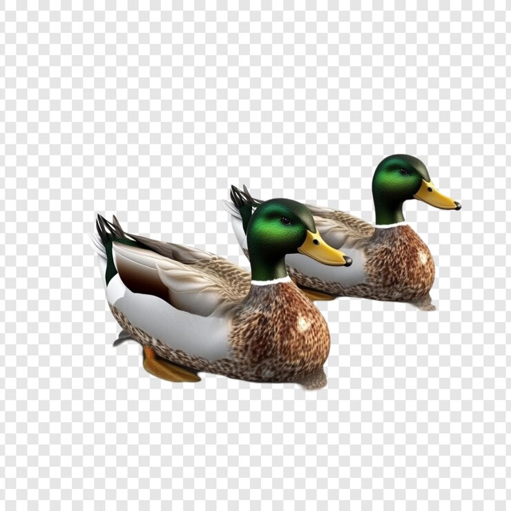PSD due anatre mallarde coppia serena che nuotano graziosamente uccelli acquatici pacifici