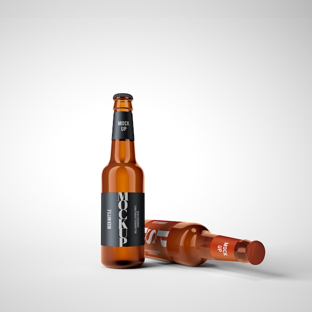 Due bottiglie di birra Mockup Premium Psd