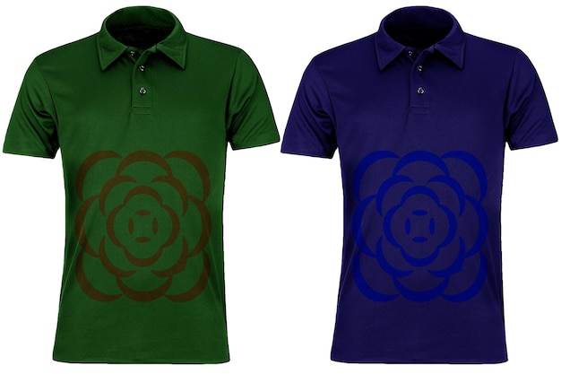due camicie verdi con blu e viola su di loro uno con un disegno blu e verde