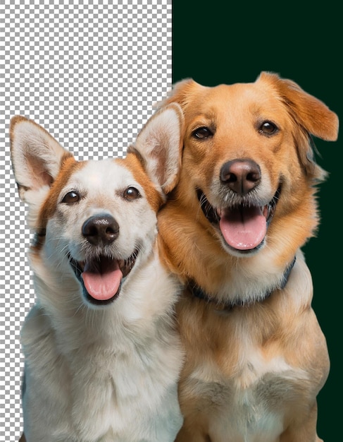 Due cani adorabili con orecchie soffici e espressioni giocose in studio su uno sfondo trasparente