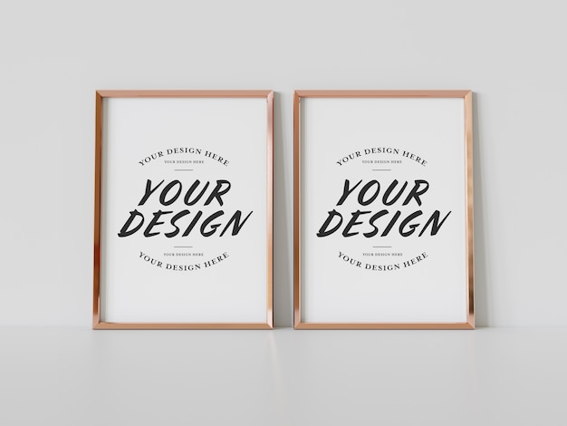 Due cornici dorate sul pavimento Mockup