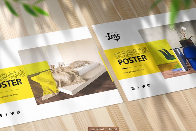 Due paesaggi A5 Poster Closeup Mockup sullo sfondo della natura