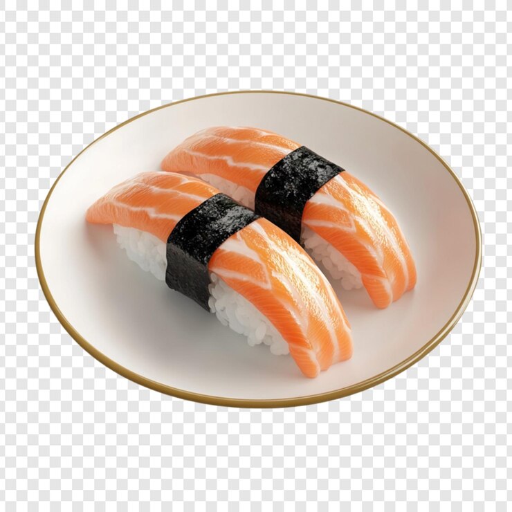 PSD due pezzi di delizioso sushi al salmone su un piatto un pasto perfetto