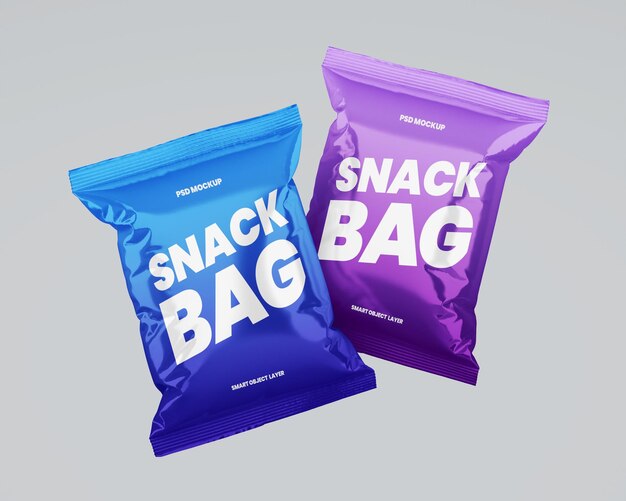 Due sacchetti di spuntini lucidi in blu e viola