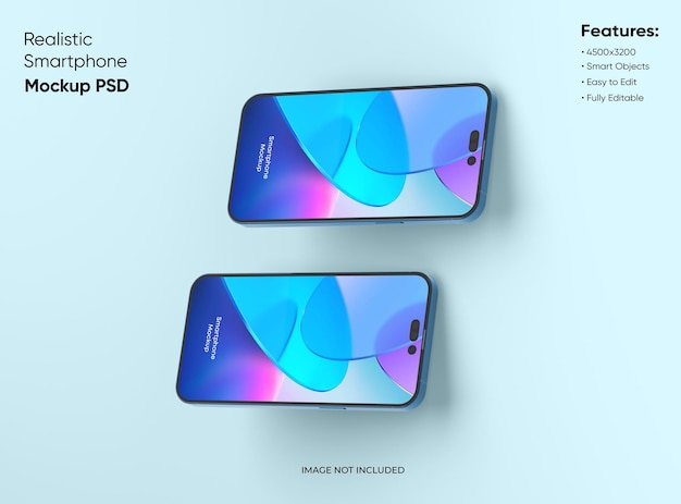 Due smartphone 14 pro max mockup per il marchio dell'interfaccia utente di app e siti Web 2 telefoni nella parte anteriore e posteriore del rendering 3D