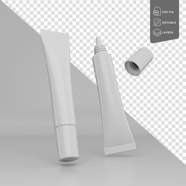 Due tubi correttori bianchi vuoti con tappo per crema cosmetica mock up sfondo bianco 3d'illustrazione