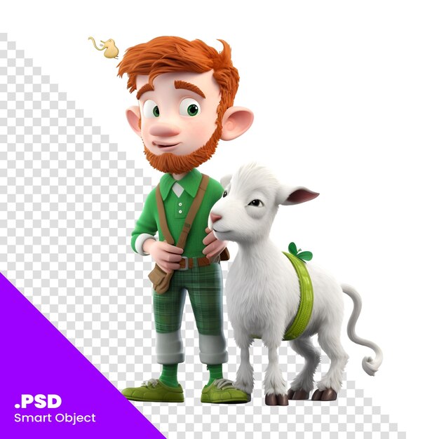 PSD el duende con una cabra blanca en 3d con plantilla de psd