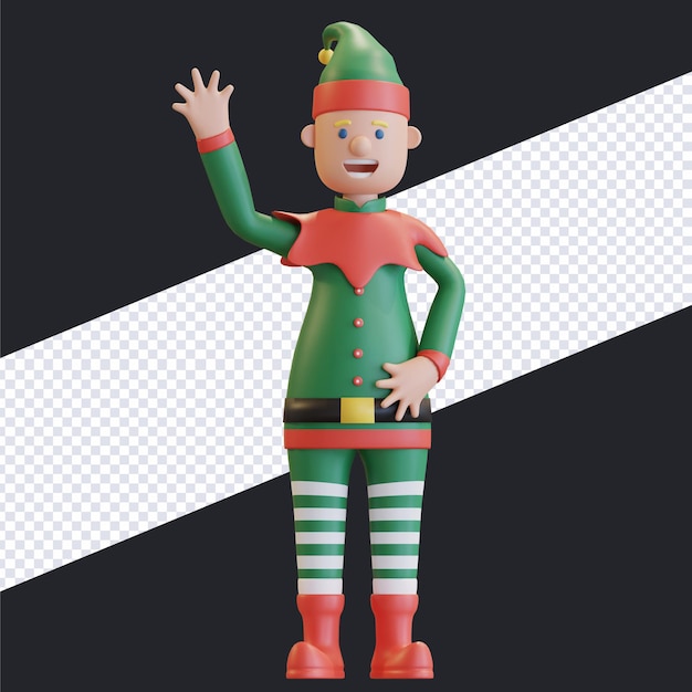 PSD duende do natal a acenar com a mão com um rosto feliz ilustração 3d render