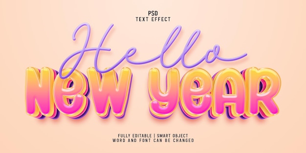 Dulce año nuevo y plantilla de efecto de texto editable colorido