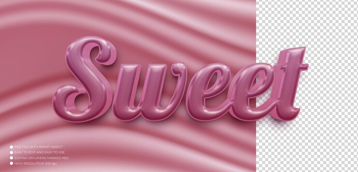 PSD dulce efecto de estilo de fuente editable de texto 3d