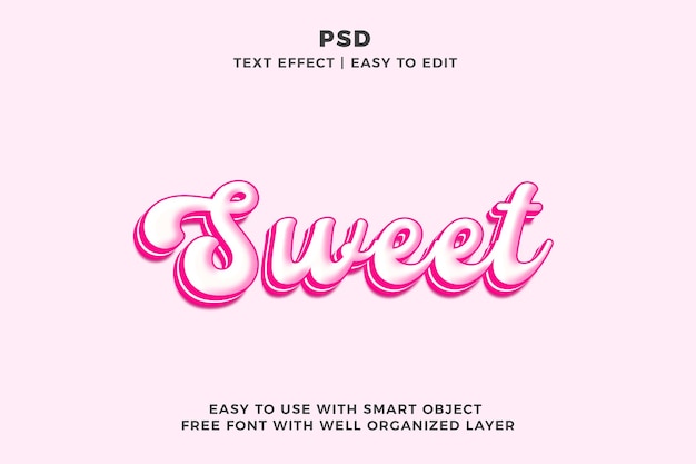 Dulce efecto de texto 3D editable estilo psd con fondo