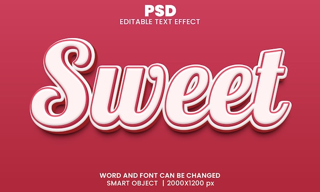 Dulce efecto de texto editable 3d Premium Psd con fondo