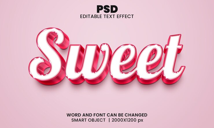 PSD dulce efecto de texto editable 3d premium psd con fondo