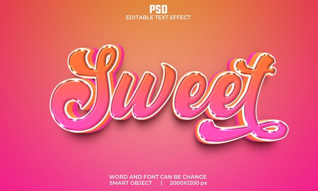Dulce efecto de texto editable 3d Premium Psd con fondo