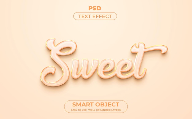 PSD dulce efecto de texto editable 3d premium psd con fondo