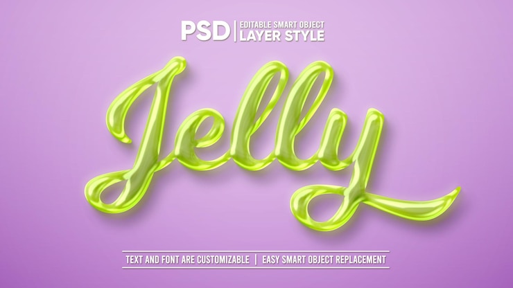PSD dulce gelatina verde slime candy gum layer editable style objeto inteligente efecto de texto
