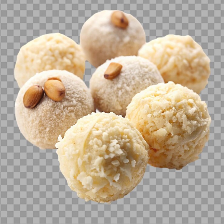 PSD dulces de coco con nueces aisladas sobre un fondo transparente