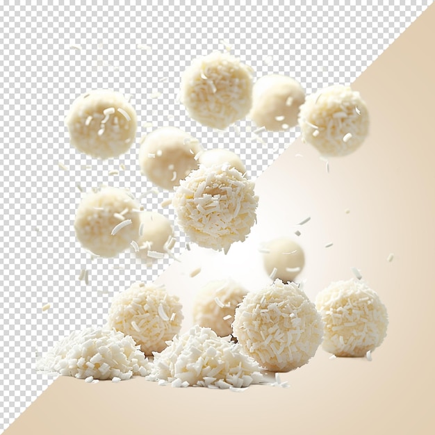 dulces de coco que caen aislados en un fondo transparente psd