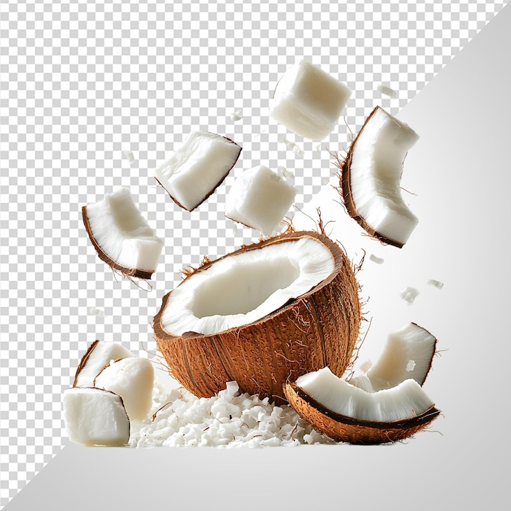 PSD los dulces de coco que caen en png