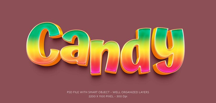 PSD dulces de texto con efecto de estilo 3d editable